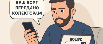 Людина читає повідомлення від колекторів та шукає рішення в інтернеті