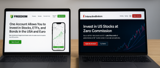 Ноутбуки з відкритими сайтами Freedom24 та Interactive Brokers — порівняння брокерів для інвестицій у 2025 році